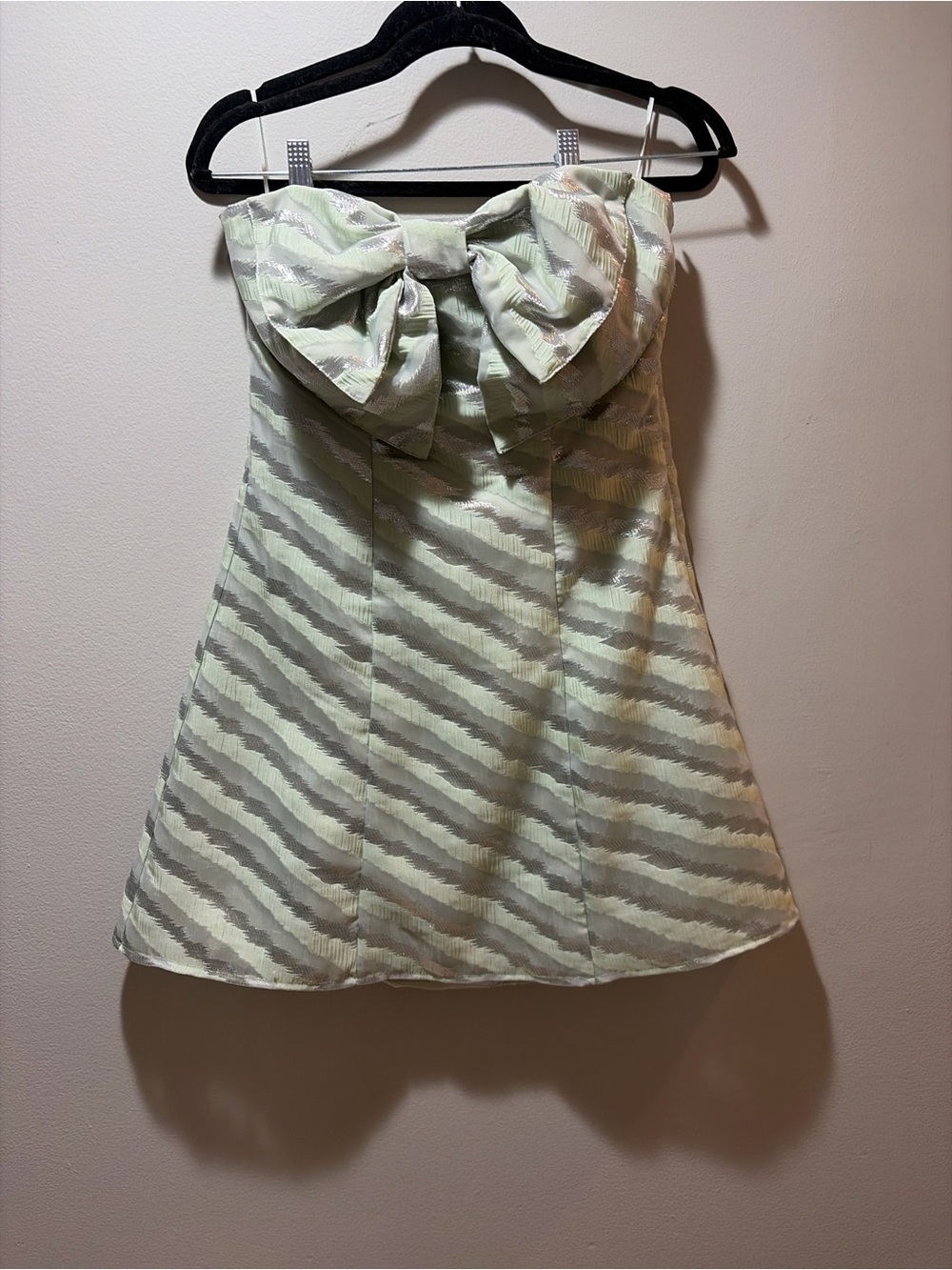 Eva Franco Strapless Bow Camisole in Light Sage and Silver
